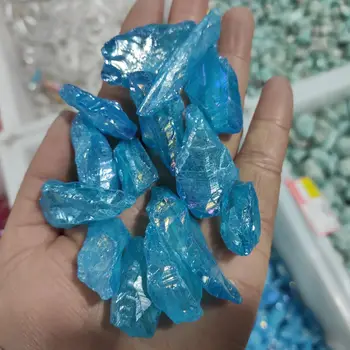 Оптовая продажа 200 г Светло-голубого титана с гальваническим покрытием, Аура Лемурийского семени, кристалл кварца, Точечные камни, образец натуральных кристаллов кварца.