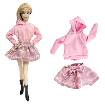 Официальный NK, 2 предмета, школьный аксессуар для куклы принцессы, платье, розовый Топ, выглядит более мило + клетчатая юбка очаровательна Для игрушки Куклы Барби