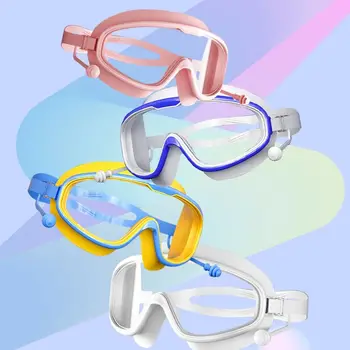 Очки для плавания с защитой от запотевания, широкий обзор С затычками для ушей, Очки для дайвинга, сверхлегкие аксессуары для плавания с защитой от ультрафиолета Для детей /взрослых