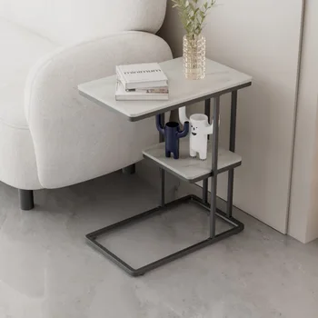 Передвижной домашний минималистичный напольный журнальный столик Многофункциональный угловой столик Диван для гостиной Приставной столик Каменная плита