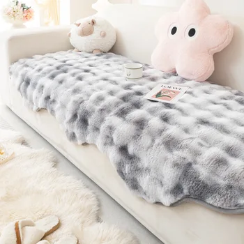 Плюшевый чехол для дивана с кроликом особой формы, зимой утолщаются теплые диванные подушки, Нескользящие Спинка дивана в гостиной, подлокотники, полотенце для дивана