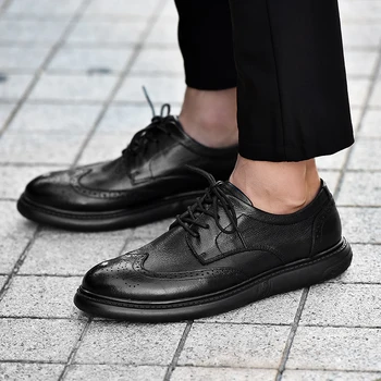 Повседневные итальянские лоферы, мужская обувь, свадебные мужские модельные туфли, мужская официальная обувь из натуральной кожи Bullock, роскошная мужская платформа