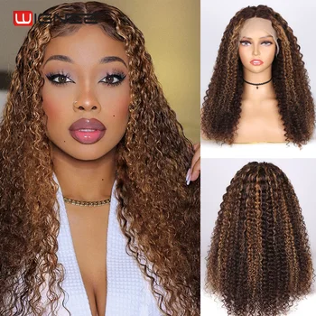 Распродажа париков из человеческих волос Wignee Highlight Curly Lace Front, плотность 180%, Медовый Блонд, HD, Глубокая волна, Бразильский Парик из человеческих волос, распродажа