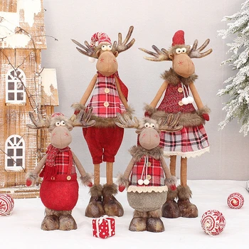 Рождественские украшения Красная Ткань Выдвижные Рождественские Куклы Стоящий Сидящий Лось Маппет 2024 Рождественские Украшения Рождество