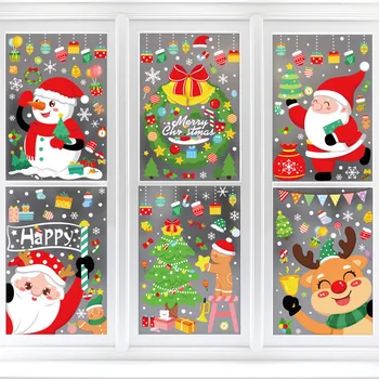 Рождественские украшения, наклейки на окна со снеговиком и лосем, статические наклейки с Рождеством, оформление стеклянной витрины торгового центра