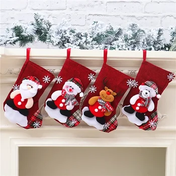 Рождественский пакет для подарков с конфетами, реквизит для украшения Рождественского чулка в виде Санта-снеговика, средний подарок, украшение Рождественского чулка