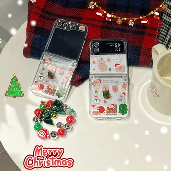 Рождественский чехол LCZuBZI со слотом для карт Памяти, Шарнирная Защитная крышка для Samsung Z Flip 5, Чехол для телефона z Flip 4 FLIP3 с браслетом