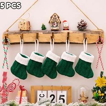 Рождественский чулок с гномами, подарочный пакет с зеленым гоблином, забавный вязаный мини-чулок, Подвесные принадлежности для украшения.
