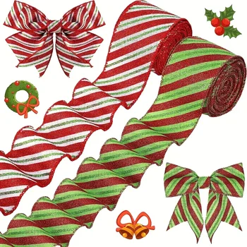 Рождественский шнур, лента в красно-зеленую полоску, Блестящая обертка, Украшение из мешковины для домашней вечеринки, Праздничные принадлежности