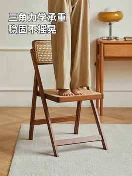 Ротанговый стул бытовой складной стул со спинкой из цельного дерева обеденный стул в скандинавском стиле