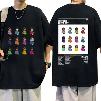 Рэпер Дрейк Ретро Графическая футболка Certified Lover Boy Album Print Футболка Оверсайз Для мужчин и женщин в стиле Хип-Хоп, Уличная Одежда, футболки