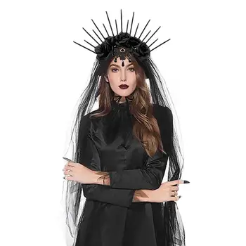 Свадебное платье на Хэллоуин, фата, повязка на голову, готическая корона, сетка, Черная роза, ретро Европа и Америка, рождественская ролевая игра, одевалка
