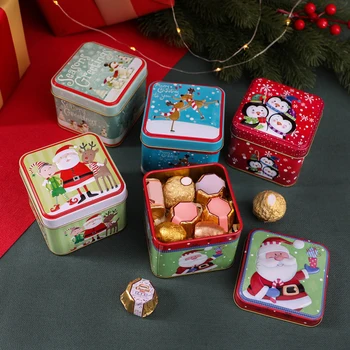 Симпатичная Рождественская железная коробка, жестяная банка для консервирования печенья, конфет, маленькая квадратная коробка, Коробки для хранения Рождественских подарков, резервуар для хранения дома