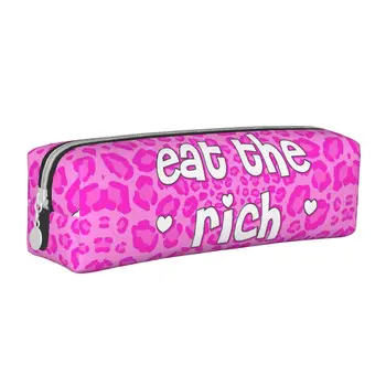 Симпатичные пеналы Eat The Rich, леопардовый пенал, коробка для ручек для девочек и мальчиков, сумки большой емкости, канцелярские принадлежности для школьников на молнии