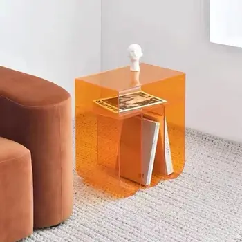 Скандинавский акриловый журнальный столик в гостиной, приставной столик, Современные шкафы для хранения, Дизайнерский угловой столик, Минималистичный прикроватный столик, маленький