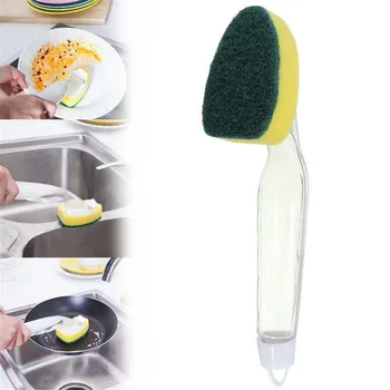 Сменная щетка для чистки с ручкой для заправки жидкостью, губка для мытья посуды, диспенсер для щетки, скруббер для мытья посуды в домашних условиях