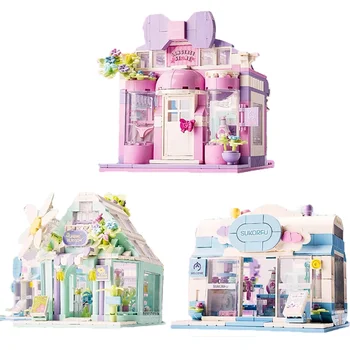 Солнечный цветочный домик с видом на улицу, строительный блок из мини-частиц, детская игрушка-головоломка, игрушка для сборки, подарок маленькой девочке на день рождения, сделай сам