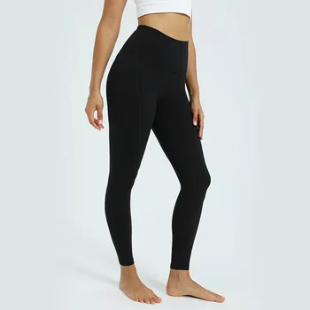 Спортивные колготки с логотипом lu, Женские брюки для йоги с высокой талией, обтягивающие спортивные брюки для фитнеса с карманами