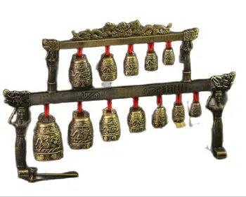 Старинный китайский гонг для медитации с 7 витиеватыми колокольчиками с рисунком дракона, украшение для китайского музыкального инструмента, бронза, заводские розетки