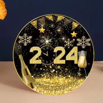 Счастливая Новогодняя вечеринка Одноразовая Посуда Обеденные Бумажные Тарелки Чашки Салфетки Скатерть Празднование Нового Года Украшение вечеринки 2024