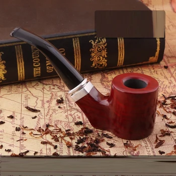 Табачная трубка с фильтром из красного эбенового дерева 9 мм, изогнутая ручка для джентльмена, Курительная трубка ручной работы с аксессуаром, подарок старого папы