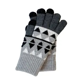 Теплые ветрозащитные перчатки, Стильные женские зимние перчатки, Ветрозащитный плюш, сенсорный экран, геометрический принт, Трикотажные противоскользящие перчатки