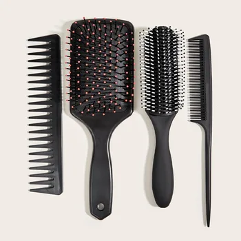 Точечная укладка волос, Массаж вьющихся волос, Гладкая расческа для волос, Черный набор из четырех предметов, доступен для личного использования в парикмахерских