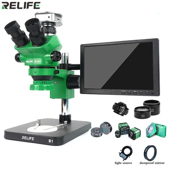 Тринокулярный Микроскоп RELIFE RL-M5T с Непрерывным увеличением 7-50x для Сварки Печатных Плат Материнской Платы Мобильного Телефона, Идентификации Ювелирных изделий