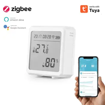 Умный датчик температуры и влажности Tuya Zigbee с ЖК-экраном, термометром, гигрометром, цифровым дисплеем, Работа с Alexa Google Home