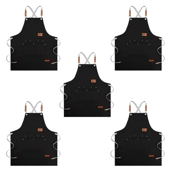 Фартук шеф-повара 5X-фартук с перекрещивающейся спинкой для мужчин и женщин, кухонные фартуки с регулируемыми ремешками и большими карманами (черный)