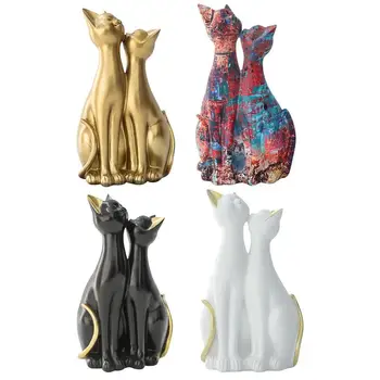 Фигурки кошек из смолы, Статуи Милой пары, Скульптура из смолы, Сидящий кот, украшения для рабочего стола, гостиной, домашнего декора.