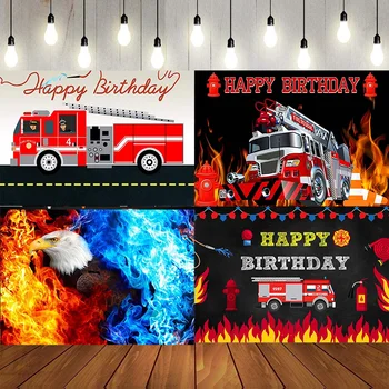 Фон для фотосъемки Дня Рождения пожарной машины Фото украшения вечеринки С Днем Рождения Пожарный Фон Пожарной Машины Баннер