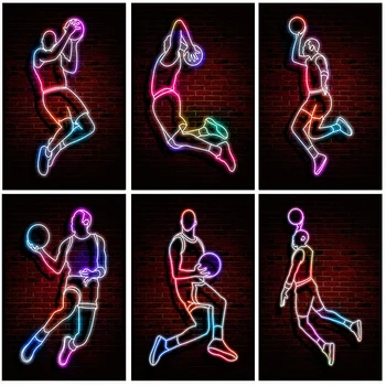 Художественный плакат с неоновым светом, модный баскетбольный спортивный принт на холсте, настенная художественная картина, картины на холсте для украшения дома Cuadros