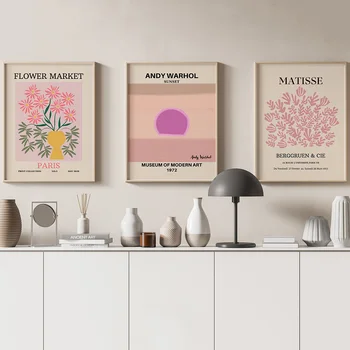 Цветочный рынок, плакаты с закатом Энди Уорхола, абстрактные картины Матисса на холсте, Скандинавская картина для декора гостиной