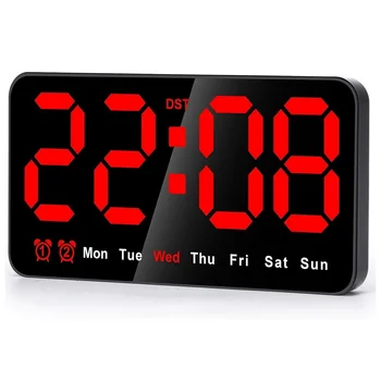 Цифровые настенные часы, 9-Дюймовые СВЕТОДИОДНЫЕ Цифровые Часы, Большой дисплей с 12/24 часами, Большие цифры, Маленькие Бесшумные Настенные часы (Красный)