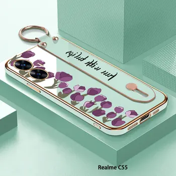 Чехол Для Oppo Realme U1 C1 8 5G Reno7 Pro R17 Pro Z 6 5 Фиолетовый Цветок С Квадратным Краем И Рисунком Дизайн Роскошное Покрытие Мягкая Крышка Телефона