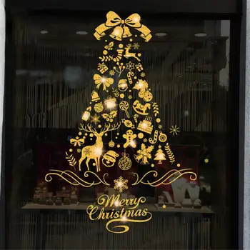 Электростатическая наклейка на стену Стеклянное окно Украшение дома Снежинка Креативный Эффект блеска Новогодние обои Счастливого Рождества