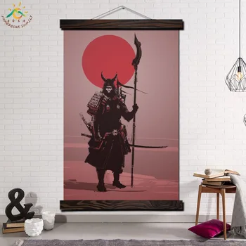 Японское самурайское Красное Солнце, Современное настенное искусство, печать картин и плакатов, Рамка для подвесного свитка, холст, картина, плакат, Домашний декор
